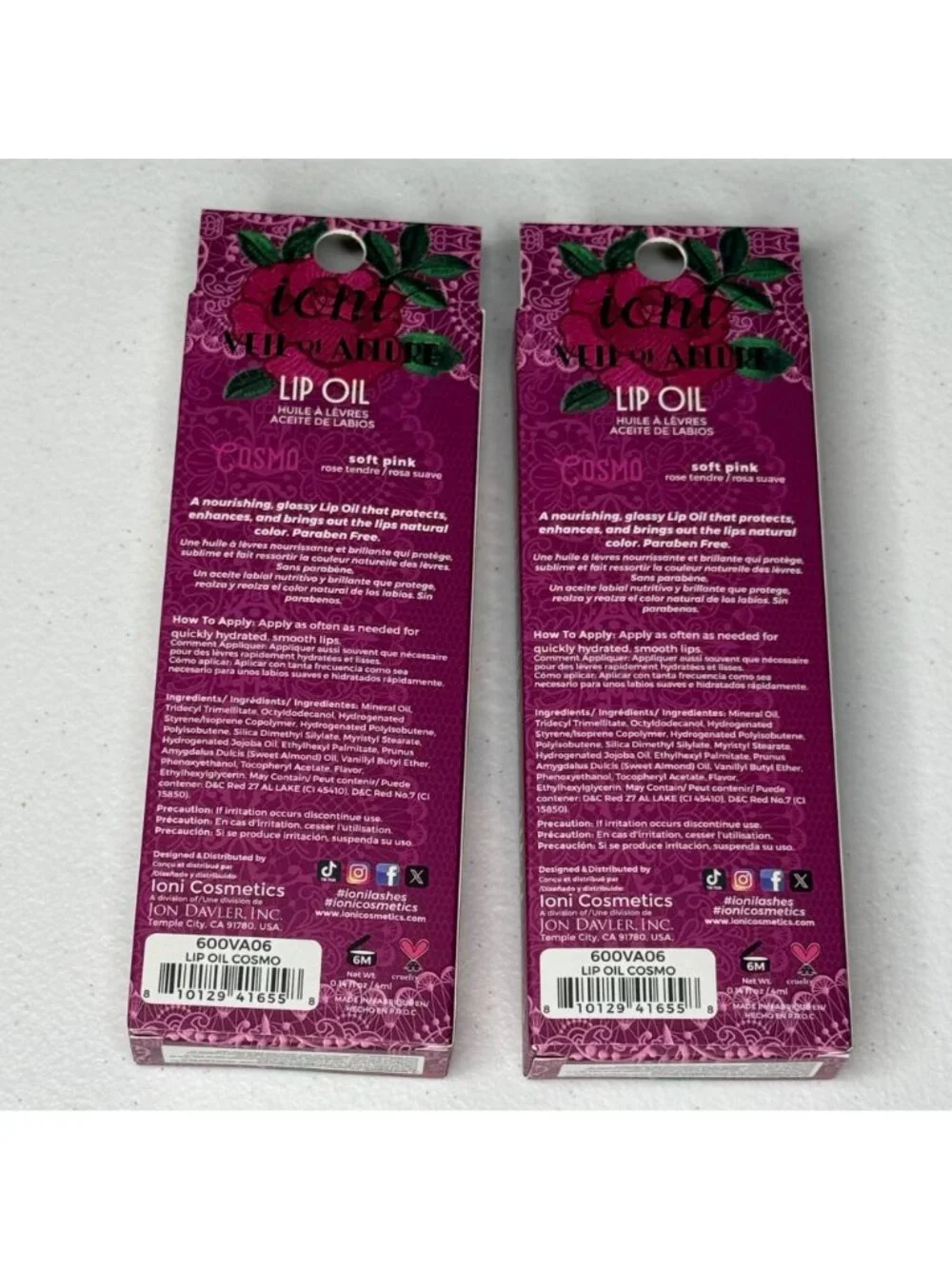 Ioni Lip Oil 2 Pack Cosmo Soft Pink Sweet Almond Hydrating New